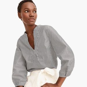 J crew poplin striped v neck blouse